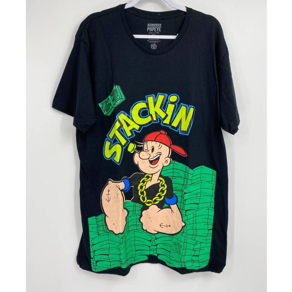 Reason Popeyes Mens Black Stakin Money Graphic Cartoon Tshirt Tee NEW XL